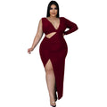 Solid-color Single-sleeve Sexy Hollow-out Maxi Dress