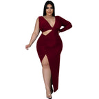 Solid-color Single-sleeve Sexy Hollow-out Maxi Dress