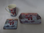Christmas Snowman fine bone china set includes - mug coaster & tray