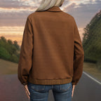 Women's Casual Lapel Texture Solid Color Long Sleeve Jacket