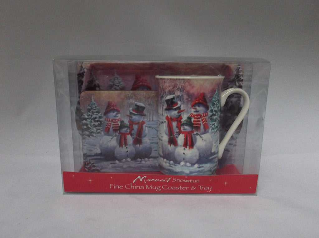 Christmas Snowman fine bone china set includes - mug coaster & tray