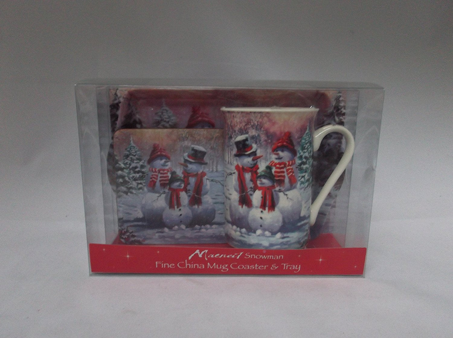 Christmas Snowman fine bone china set includes - mug coaster & tray