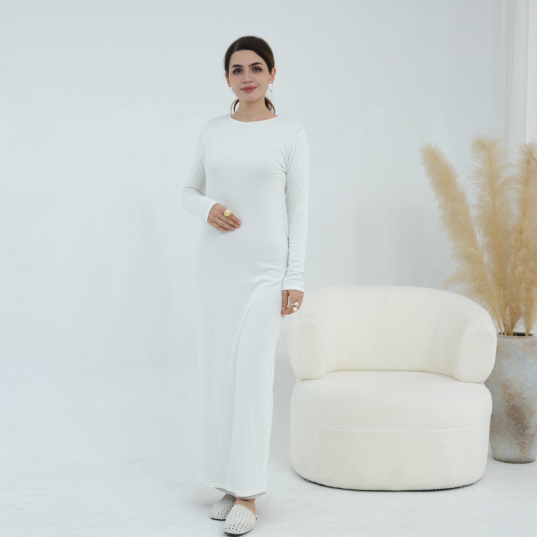 Plus-size Stretchy Long-sleeve Slip Dress