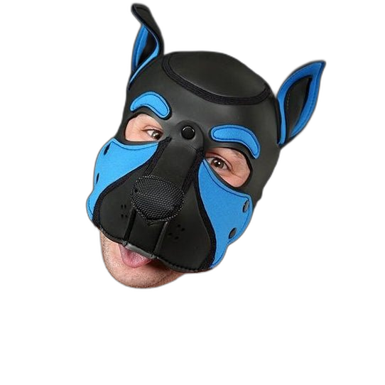 Mr S Leather NEOPRENE FRISKY Puppy Hood | Black & Cobalt