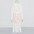 Round Neck Diamond Lace Embroidered Top High Waist Skirt Suit