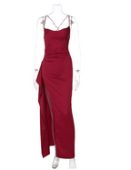 New solid color sexy waist slit halter thin summer dress