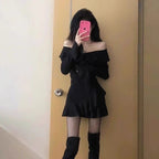 New Arrival Little Black Dress With Ruffled Hem V-neck And Flared Sleevessassy And Chic