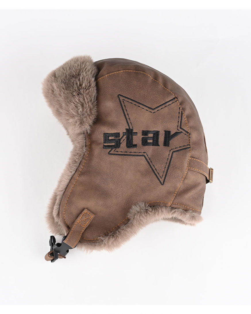 Vintage Leather Earflap Aviator Hat