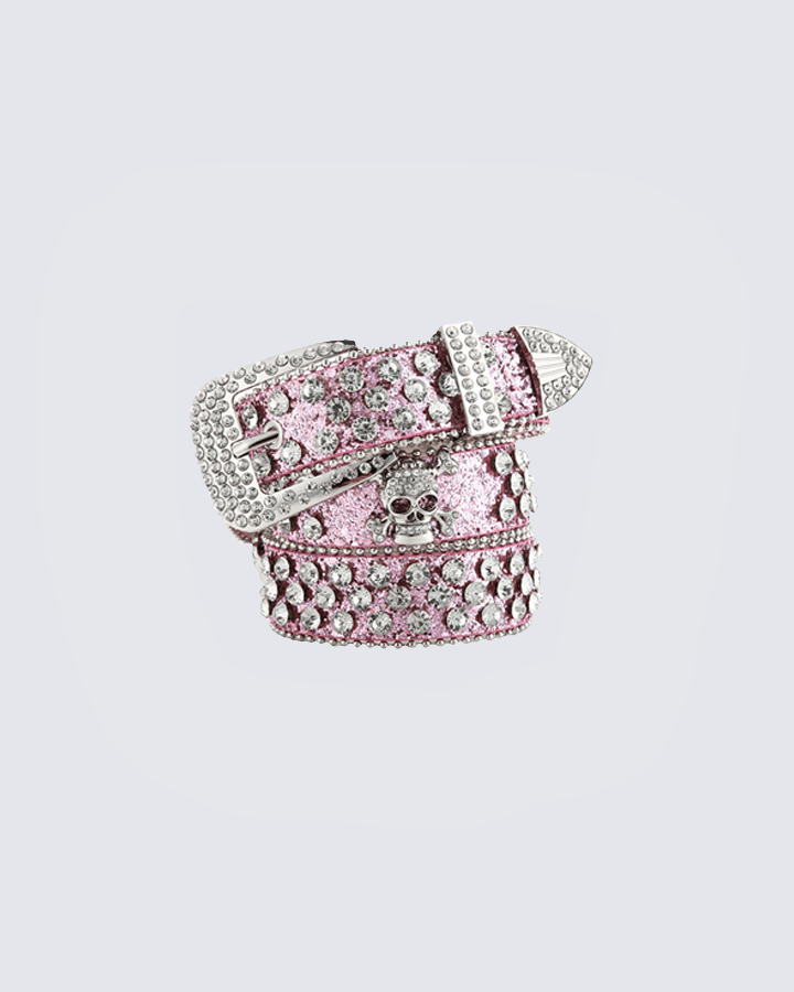 Rhinestone Skull Belt with Studded Edge – Statement Accessory