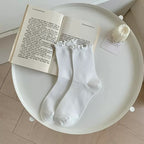 White Lace Socks Mid-calf Thin Mary Jane Shoes Scalloped Socks Versatile