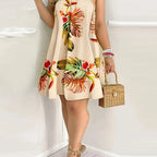 Knee  Length Sexy Print Halter Dress for Women