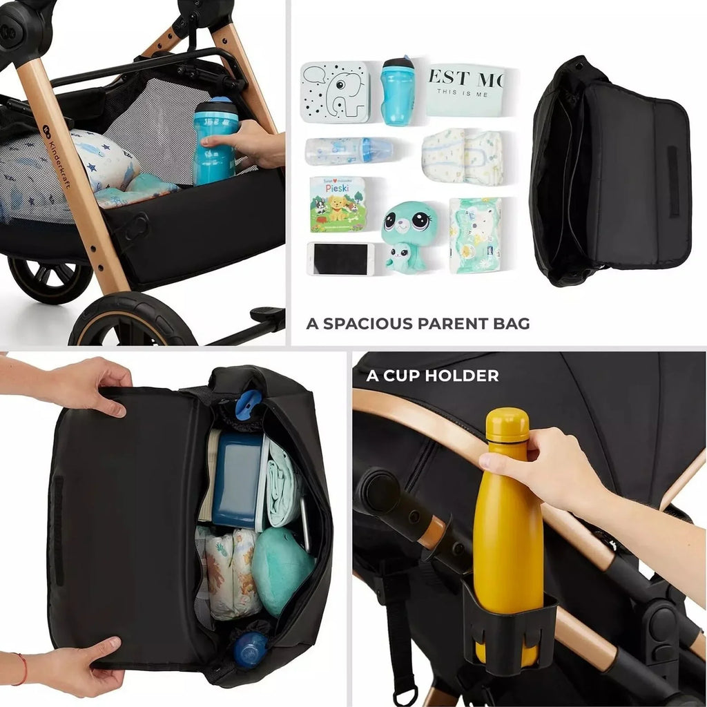 Kinderkraft Esme 3-in-1 Travel System with Mink Pro Car Seat - Pure Black