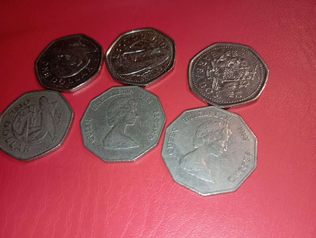 COIN : 6 DIFFERENT COINS - 4 BARBADOS & 2 EAST CARIBBEAN COINS