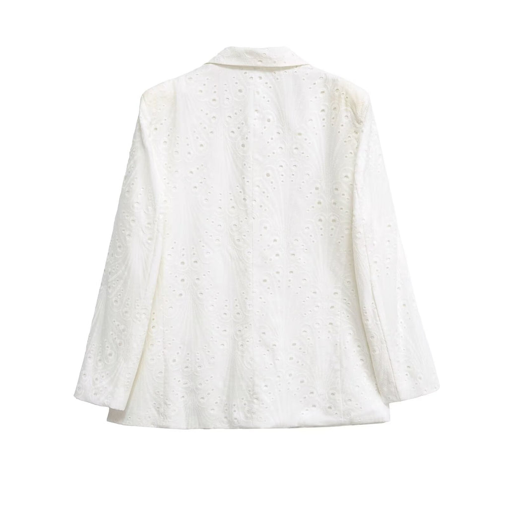 Casual Embroidered Hollow Out Single Breasted Jacket