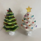 Ceramic Christmas Tree Night Lamp - Elegant Wall Plug Light in White & Green