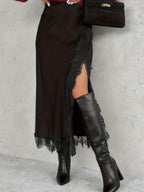 Spring New High-Slit Satin Skirt Solid Color