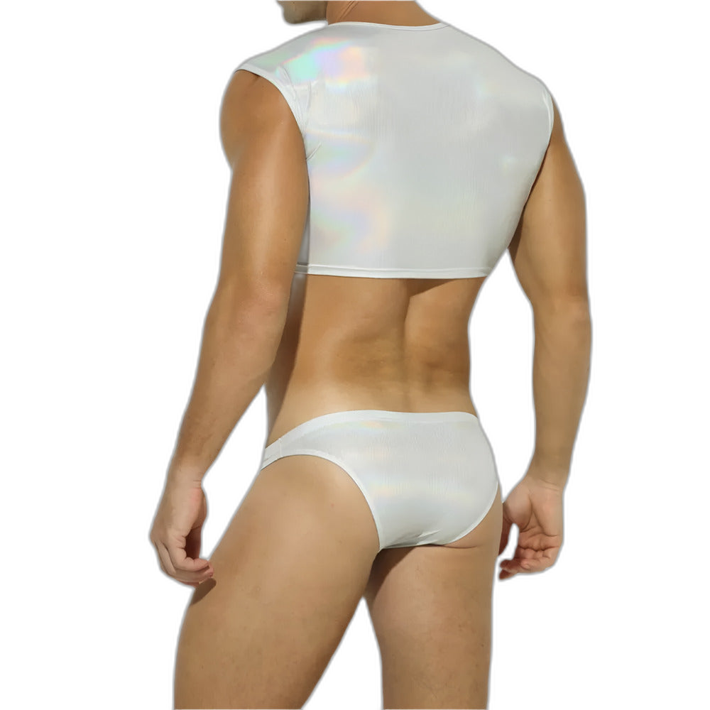 Shiny Sleeveless Crop Vest / Briefs