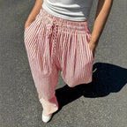 Women's Striped Casual Loose Everyday Commuter Pants With Pockets And Drawstrings For Spring Summer And Autumn