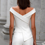 Womens Solid-Color Fashion Off-Shoulder Cross V-Neck Asymmetrical Top