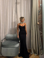 Black Lace Suspender Fishtail Maxi Dress