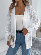Women Casual Hollow Out Lantern Sleeve Long Sleeve Cardigan Sweater Coat