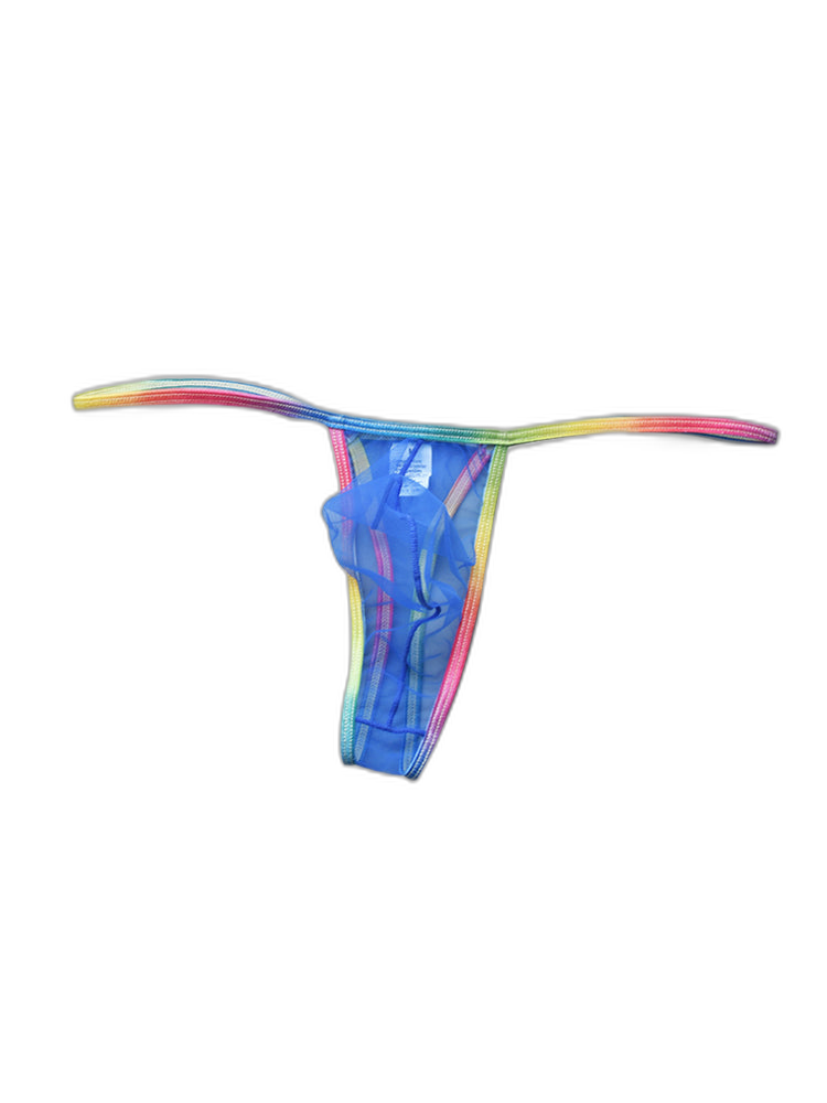 3-pack Men's Sexy Rainbow Transparent Convex Pouch Breathable Thong