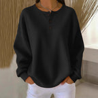 Ins Waffle Long-sleeved T-shirt Fashion Solid Color Buttons Round Neck Pullover Top Women's Clothing
