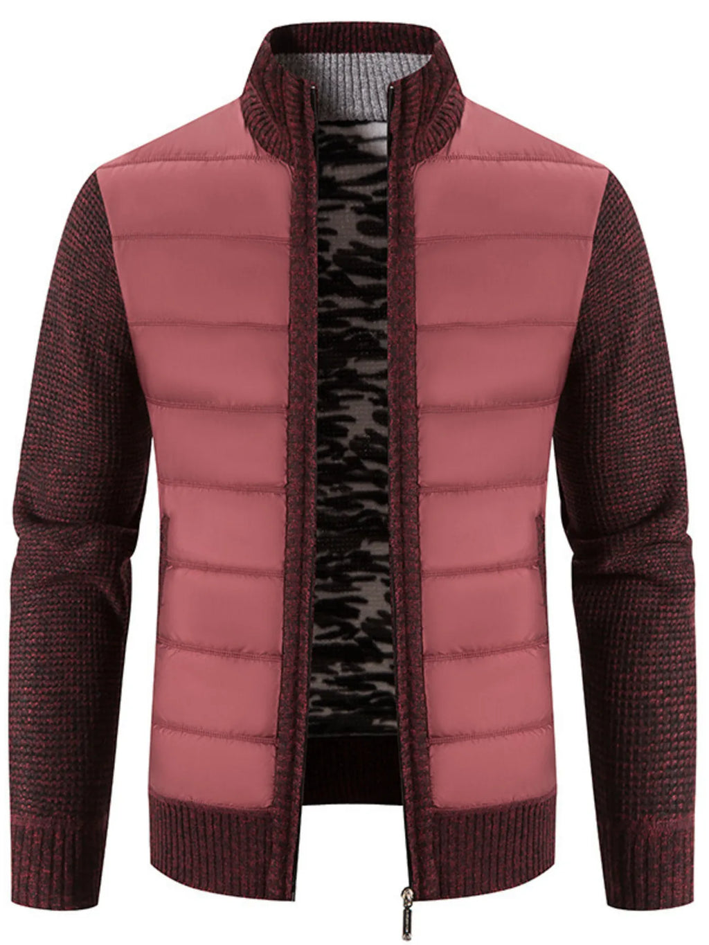 Men's Plus Size Quilted Knit Bomber Jacket with Stand Collar