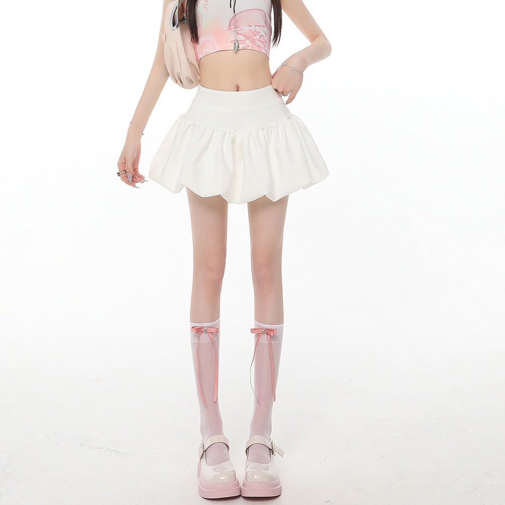 Ballet-style White Bud Skirt For Women Sweet And Chic High-waisted A-line Skirt For Summer French-style Fluffy Bubble Skirt