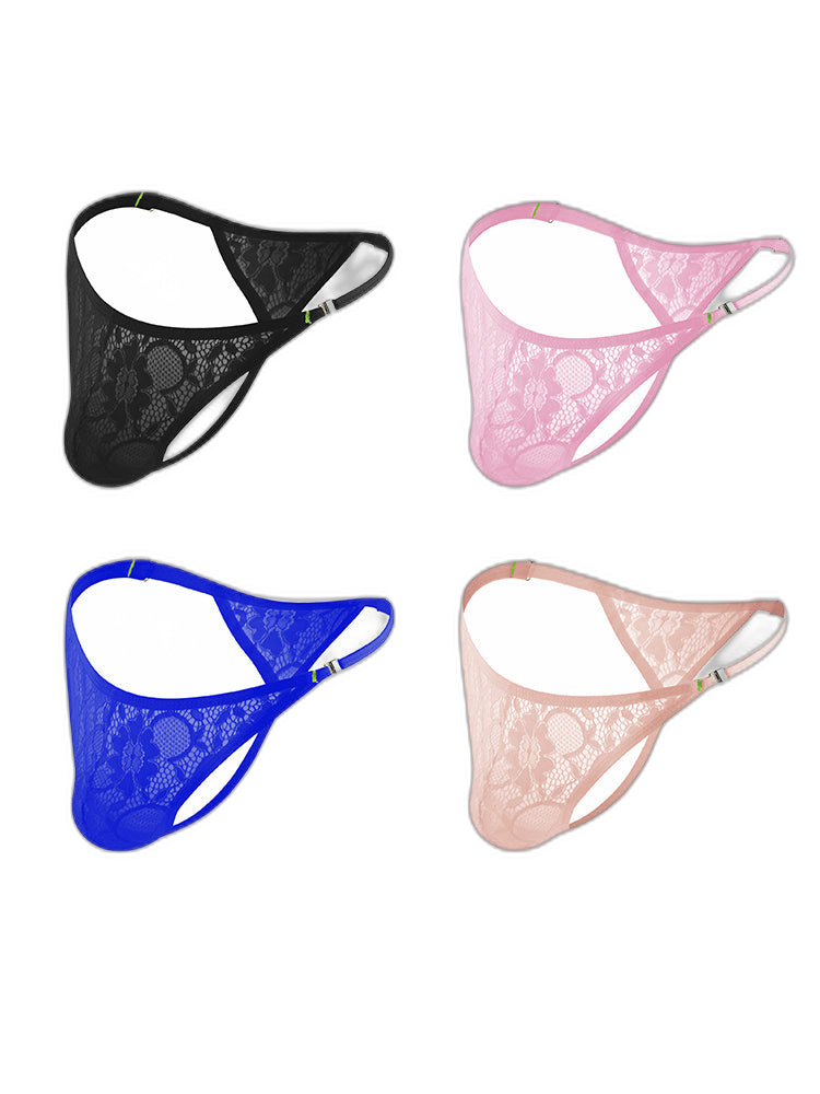 4-pack Men's Lace Side Buttoned Thongs
