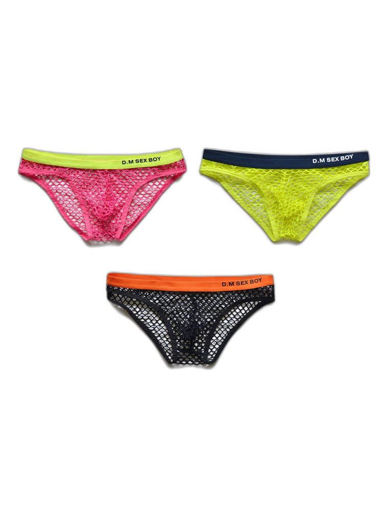 3 Pack Men's Low-Waist Sexy Big Mesh Breathable Transparent Sports Briefs
