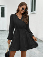 2024 FallWinter New Women's V-neck Lace-up Long-sleeve Dress