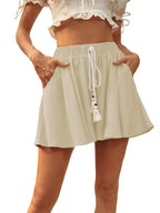 Women's Drawstring Solid-color Cotton-linen Shorts
