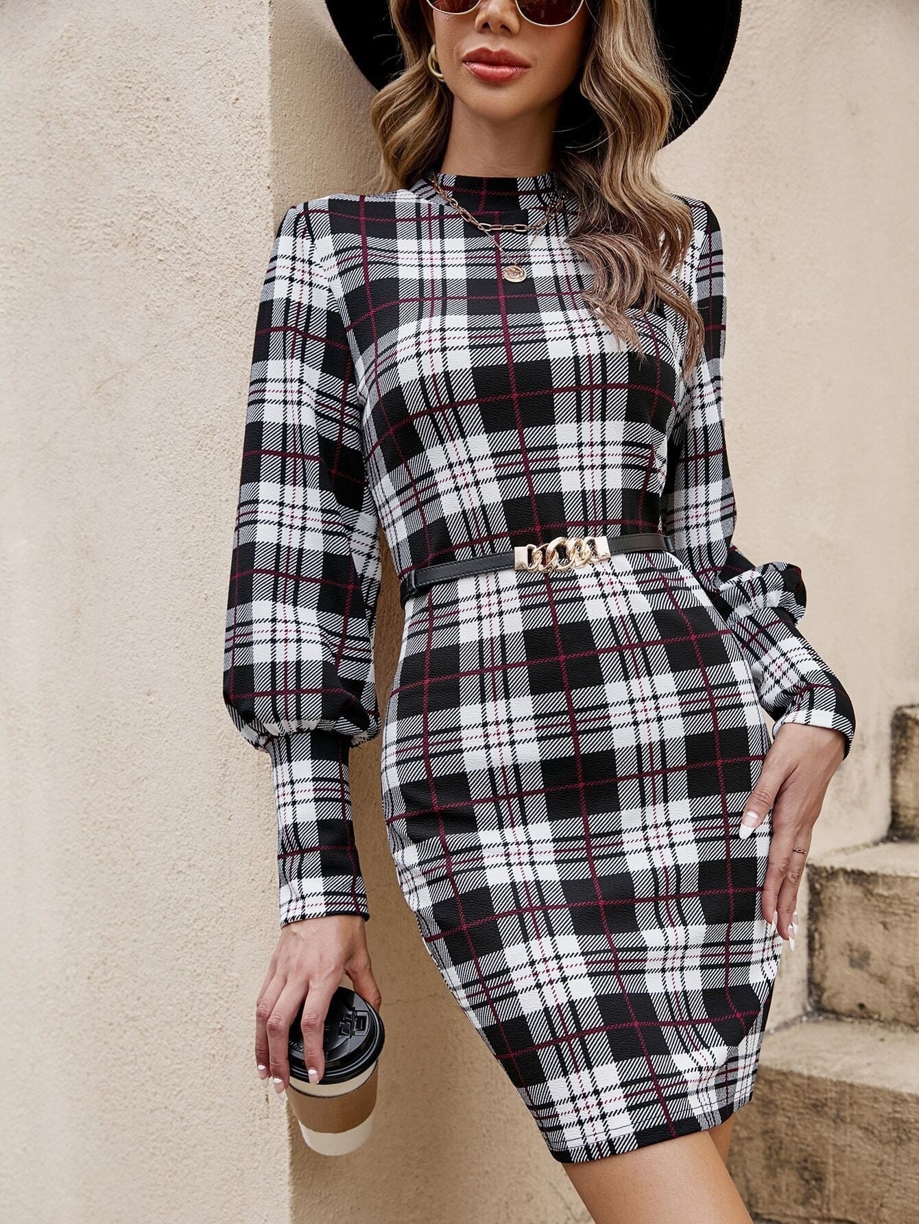Fashion Lantern Sleeve Printed Tight Dress