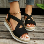 Women's Cross-Strap Platform Wedge Sandals | Summer Hemp Heel Gladiator Shoes
