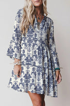 Women's V-neck Printed Ruffle Pleated Elegant Dress