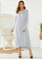 Lace-up Crew Neck Loose Long Dress