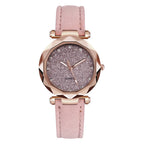 Casual Women Romantic Starry Sky Wrist Watch Leather Rhinestone Designer Ladies Clock