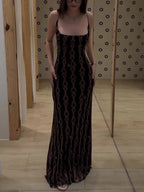 Sexy Backless Printed Maxi Dress