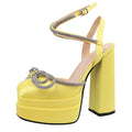 Women's Square Toe Heel Double Platform Thick High Heel Bow Large Size Hollow Sandals