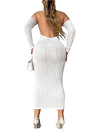 Sexy Off-Shoulder Long Sleeve Open Back Bodycon Dress