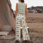 Women's Sleeveless Printed Pants Fashionable Two-Piece Set