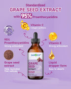 Organic Grape Seed Extract Liquid Drops 300mg – 95% Proanthocyanidins, Non-GMO, 4 fl oz