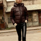 Thickened Warm Hooded Faux Leather Padded Cotton Coat For Women