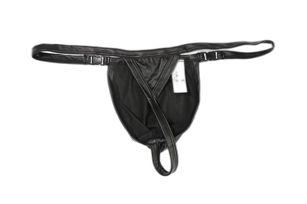 Black PU Leather Buckle-Up Thong