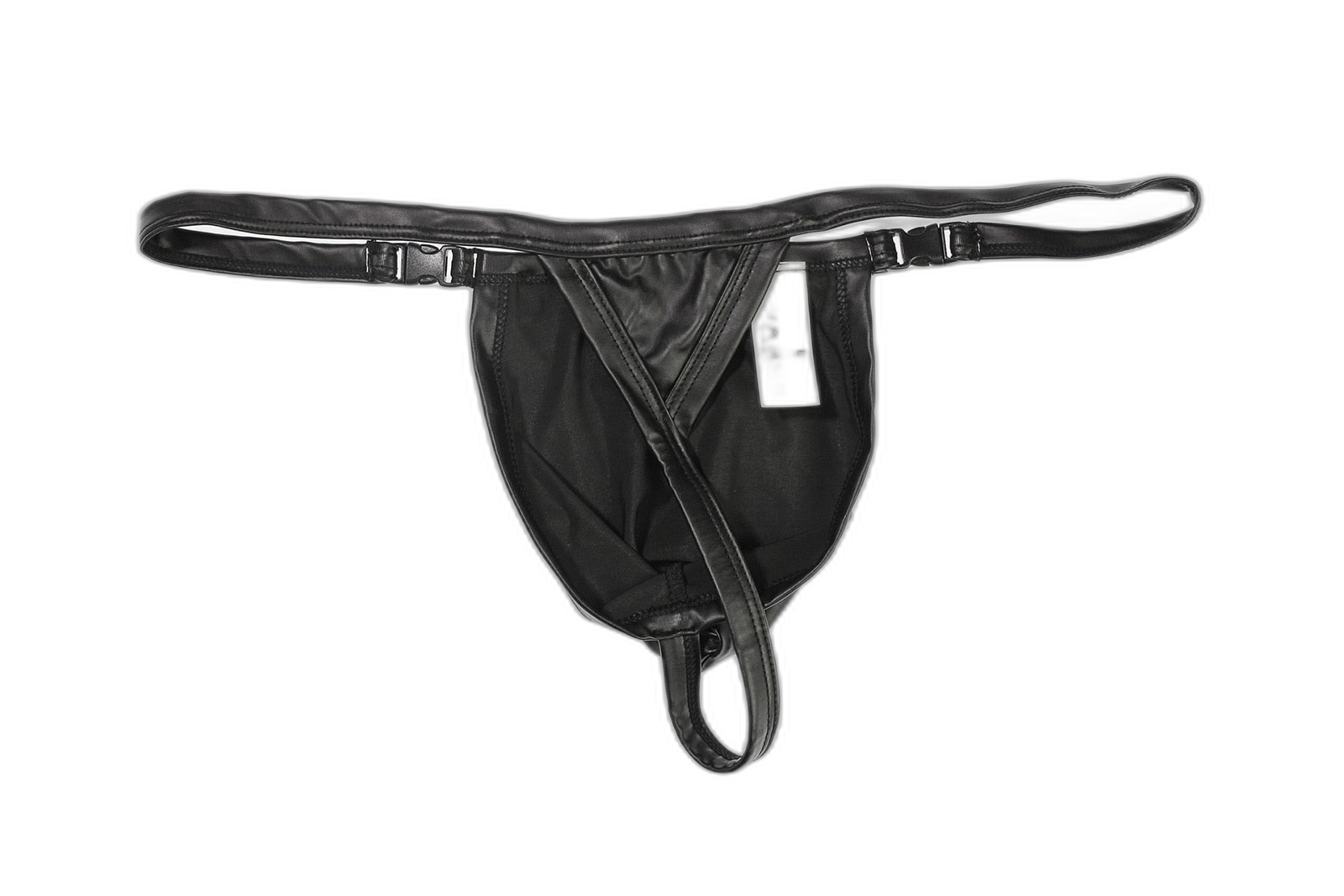 Black PU Leather Buckle-Up Thong