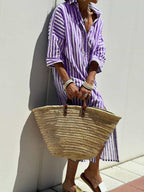 Striped Shirt Dress With Belt Fashion Half-sleeved Lapel Button Cardigan Dresses Women's Clothing