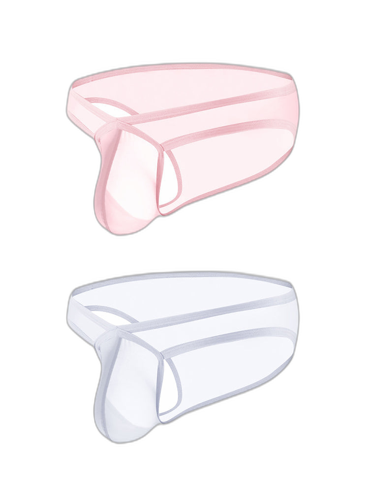 2 Pack Men's Sexy See-Through Triangle Y-Shaped Sleep Briefs