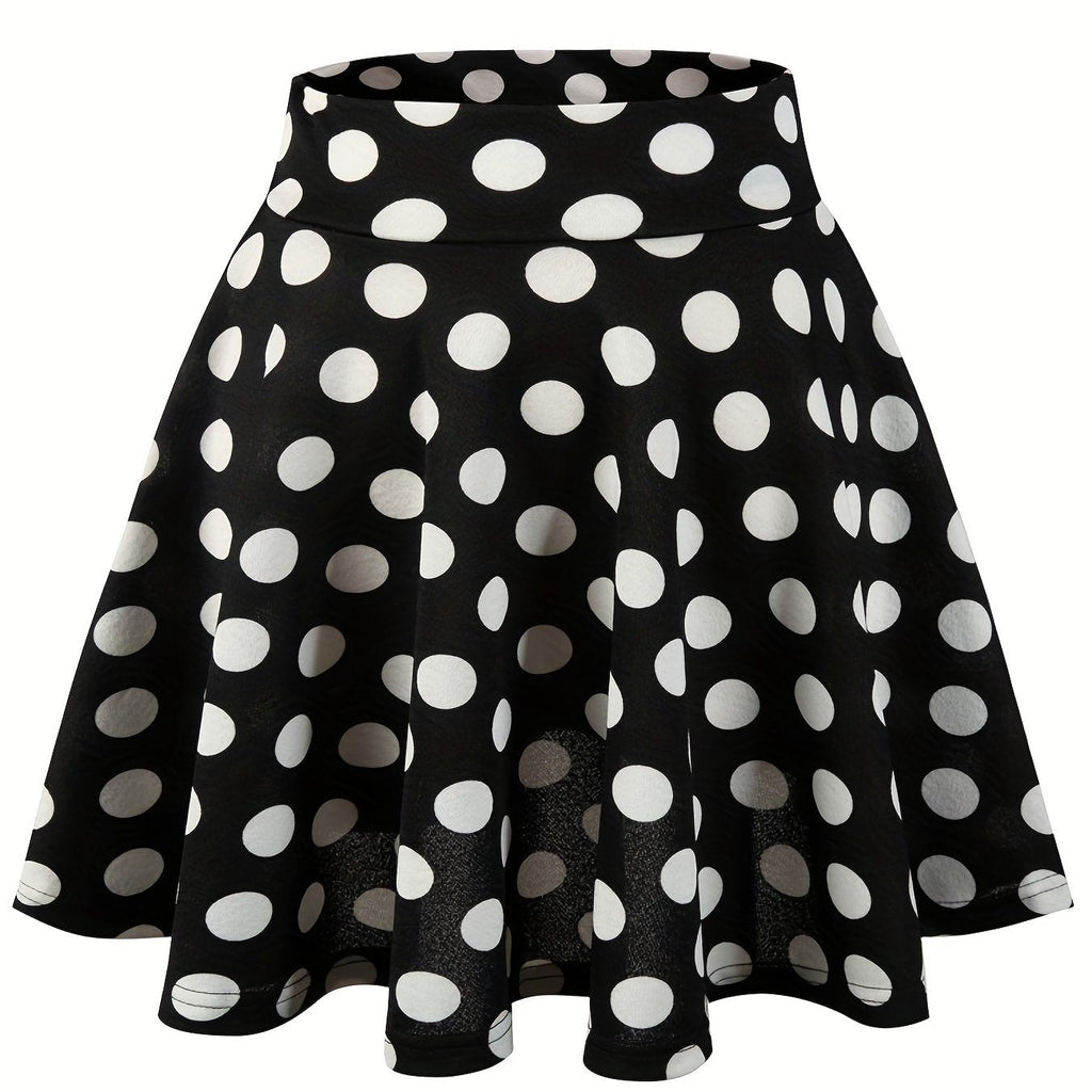 Kpop Polka Dot Print Skater Skirts, Casual Ruffle A Line Versatile Mini Skirts, Women's Clothing