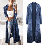 Long sleeve plus length velvet trench coat